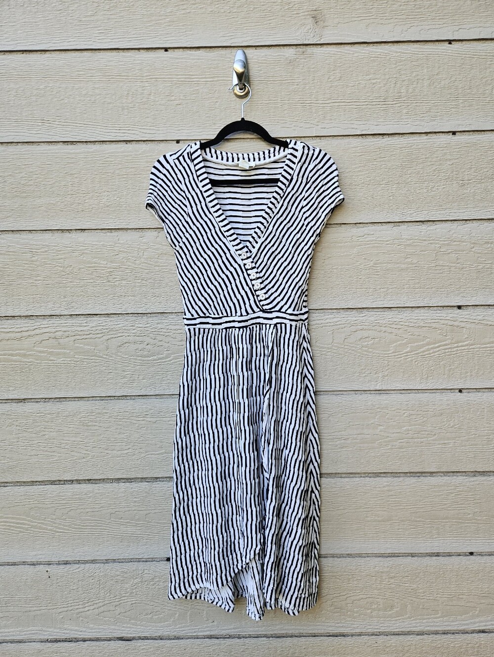 Anthropologie Maeve Paladino textured faux rap dress black white XS